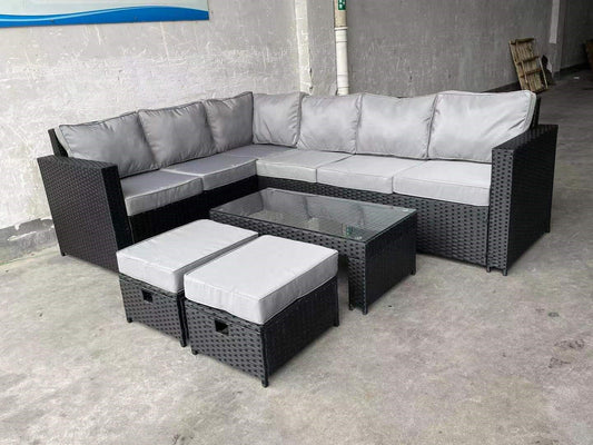 LCL70 Black Rattan Large Corner Lounge Set