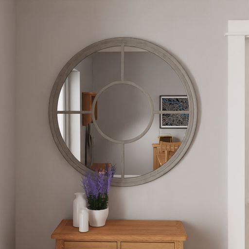 Round Window Mirror - Grey