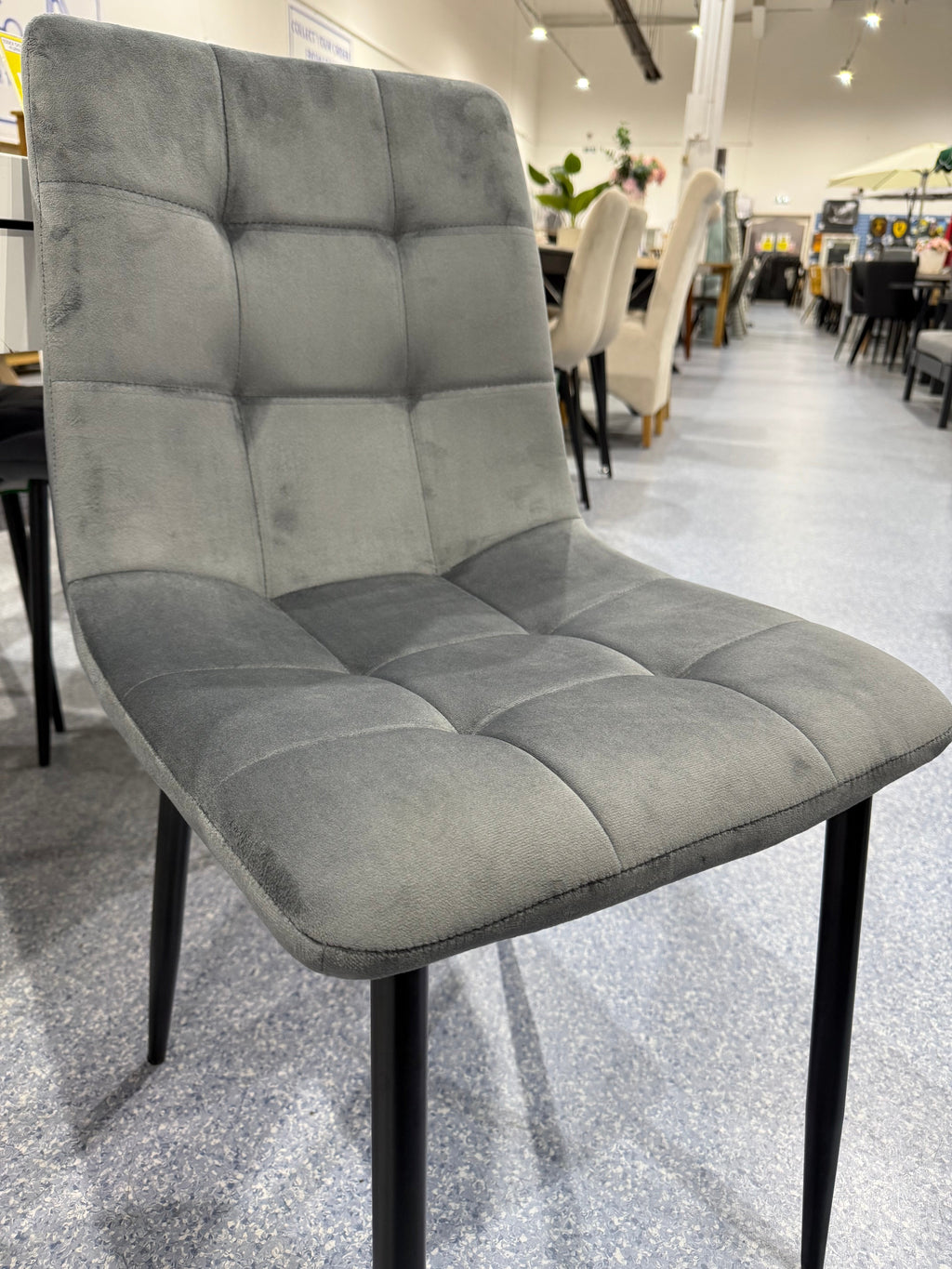 PAIR Elba Plush Grey Dining Chairs