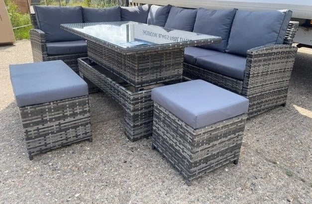 9404 Rising Mixed Grey Rattan Large Corner Rising Table Set