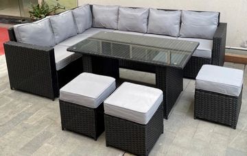 LCD60 Black Rattan Large Corner Dining Set