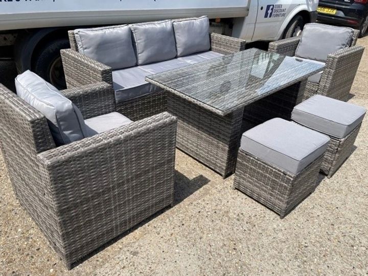 LSS20 Mixed Grey Rattan 7 Seater Sofa Dining Set