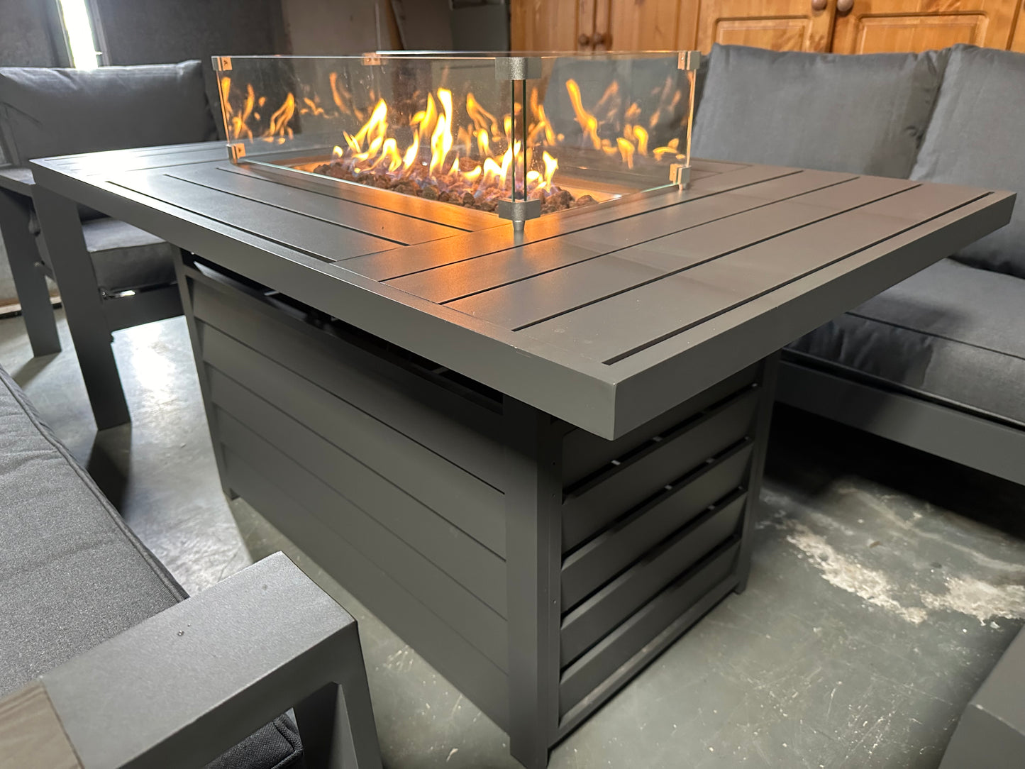 Grey Aluminium 7 Seater Sofa Fire Pit Table Set