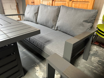 Grey Aluminium 7 Seater Sofa Fire Pit Table Set