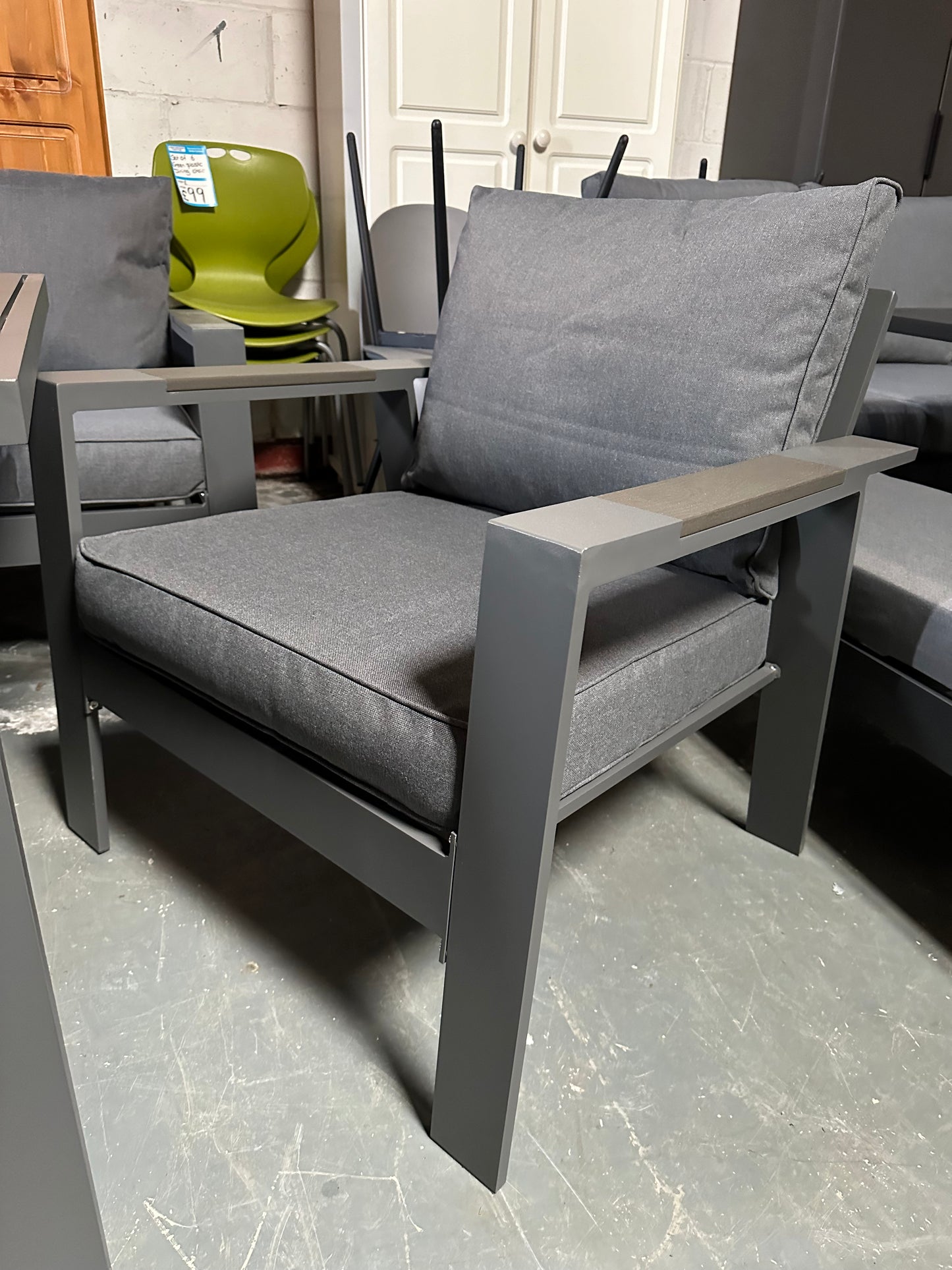 Grey Aluminium 7 Seater Sofa Fire Pit Table Set