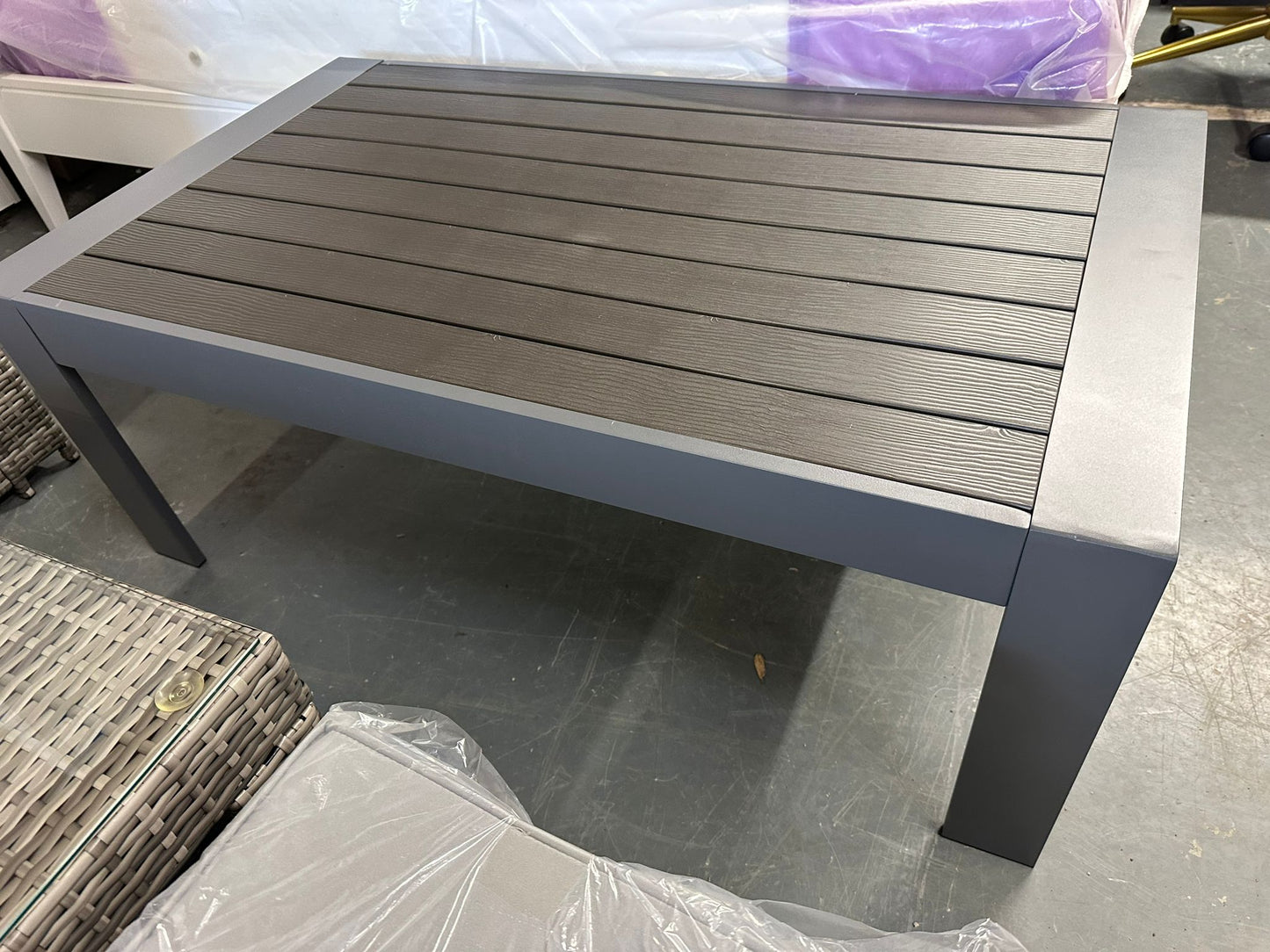 Grey Aluminium Poly Wood Top Coffee Table