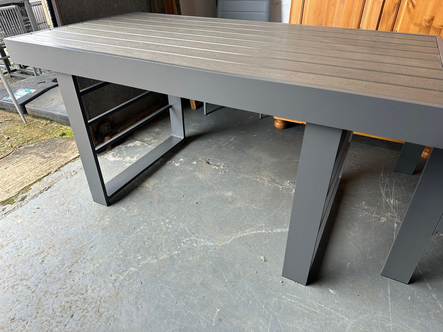 Grey Aluminium Poly Wood Top Dining Table