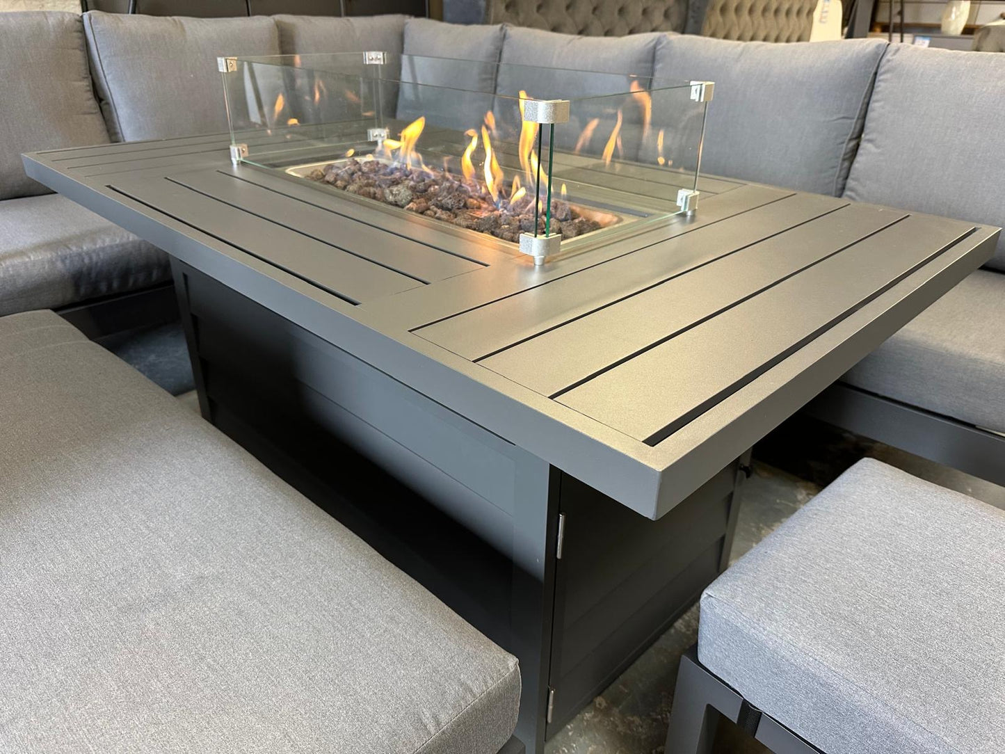 Vegas Grey Aluminium Large Corner Fire Pit Table Set