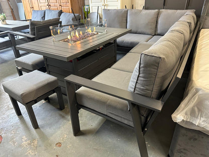 Vegas Grey Aluminium Large Corner Fire Pit Table Set